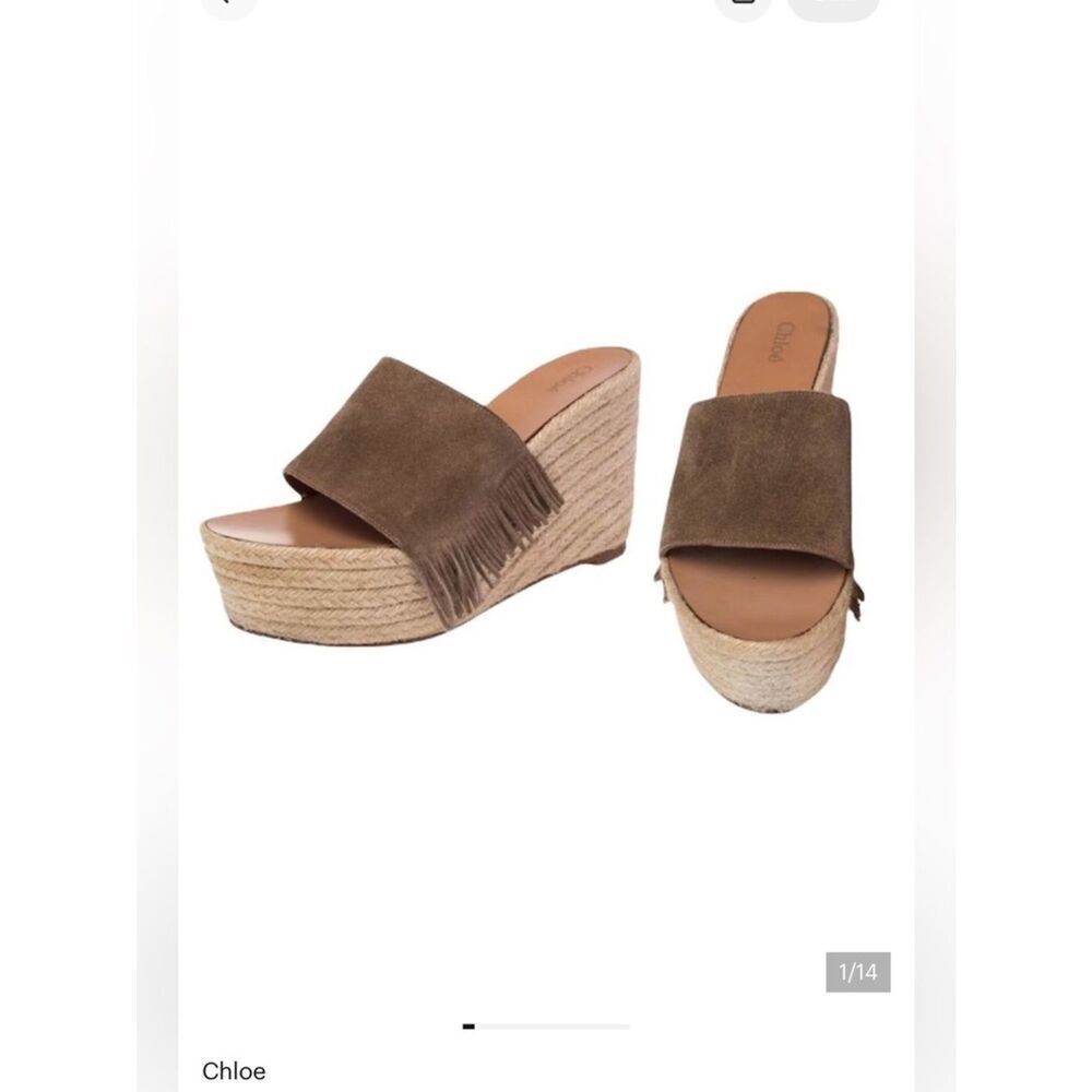Chloe Platform Suede Fringe Espadrilles Size EU 37/ US 7